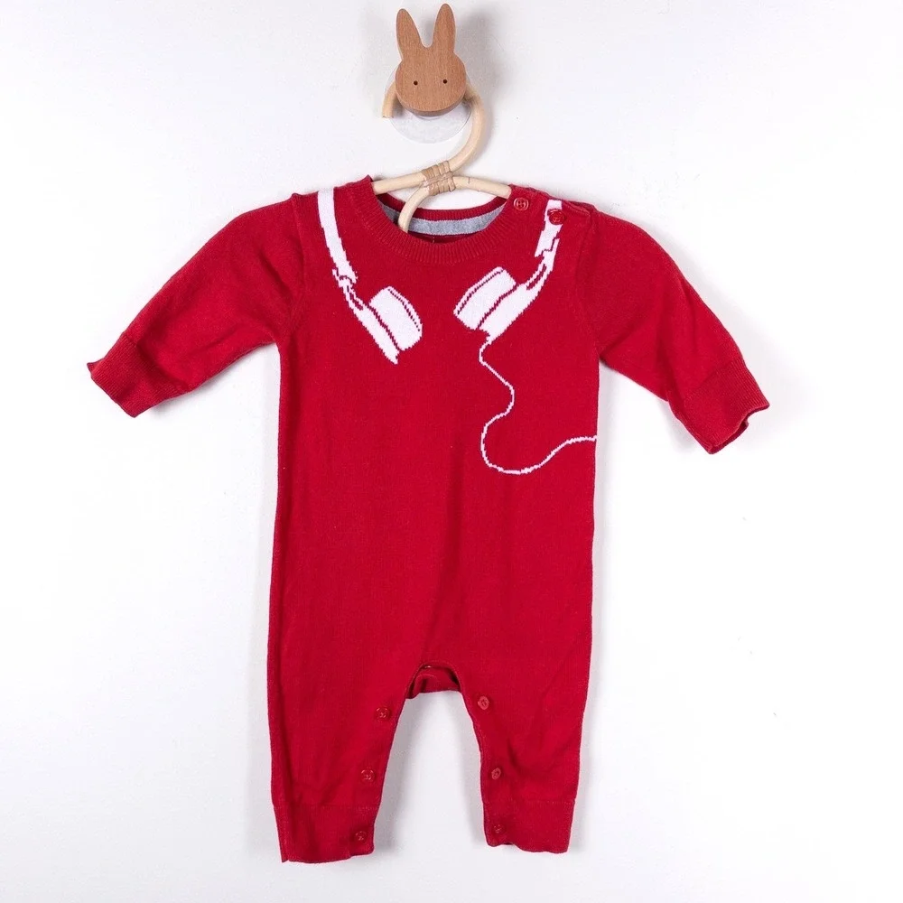 Gap Knit Romper Red Headphone‎ Graphic Y2K Limited Edition Baby 0-3 Months